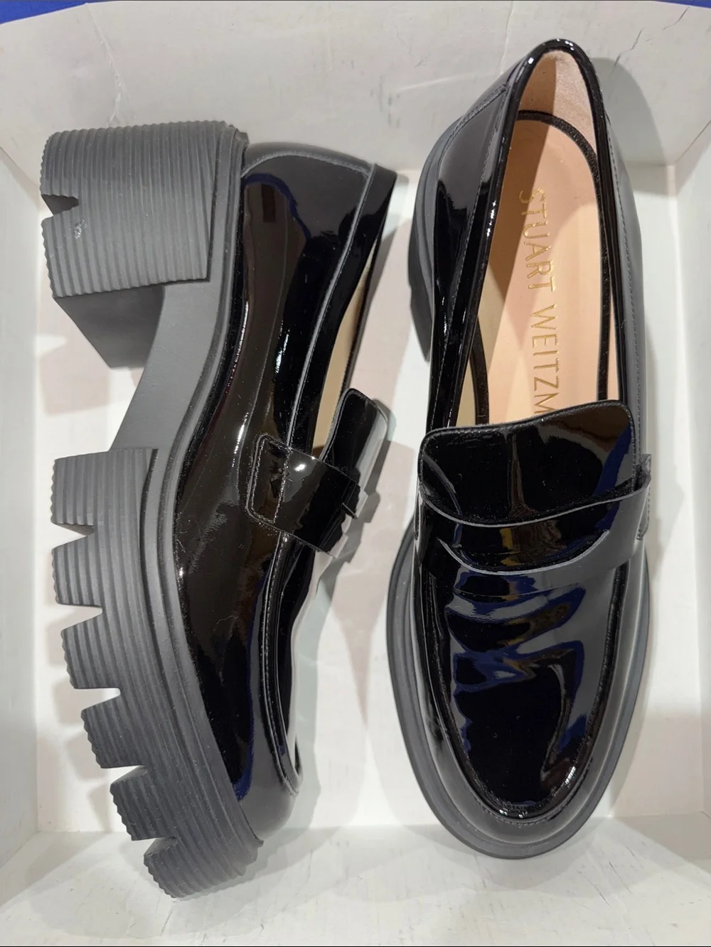 ‼️NEW Stuart Weitzman Soho Black Patent Leather Platform Loafers